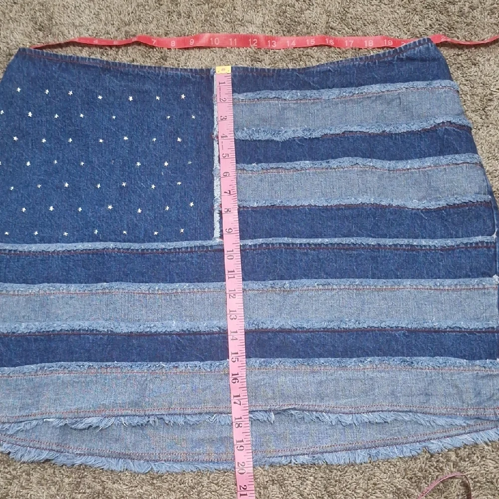 Vintage Carolina Blues Plus Jean Denim Mini Pencil Skirt Patchwork Flag-22W-Blue